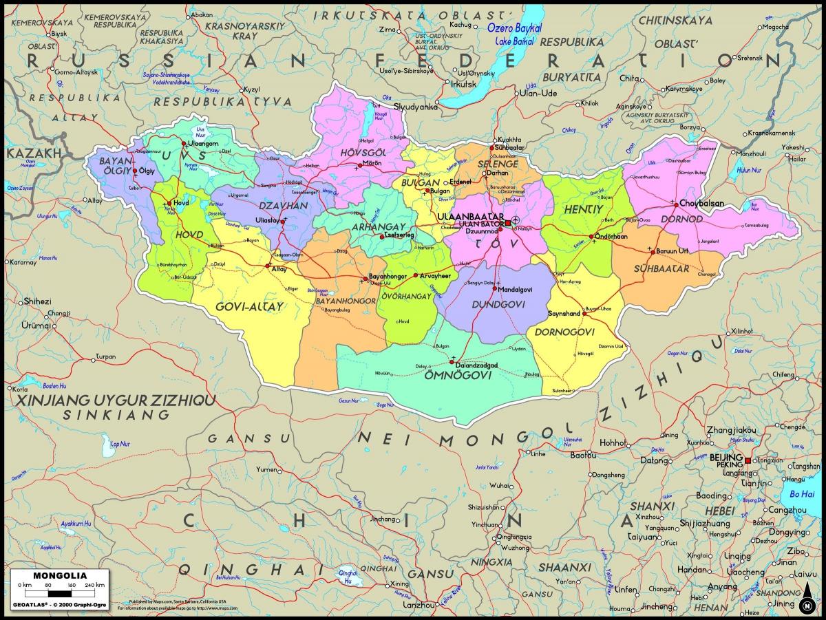 mapa físico de Mongolia