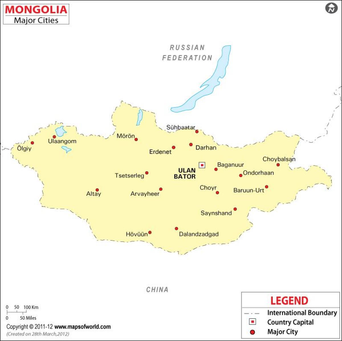 Mongolia mapa con cidades