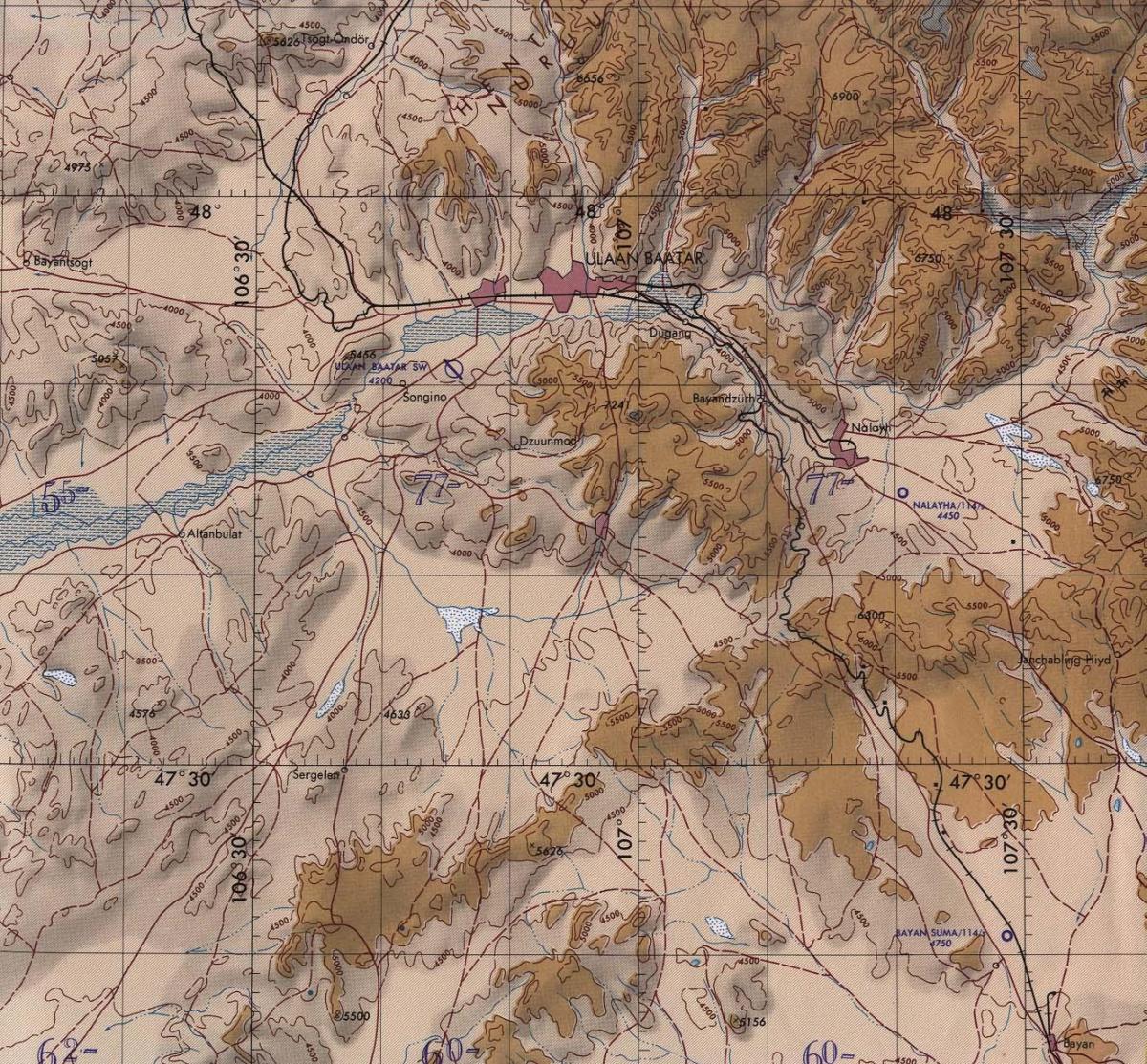 mapa topográfico de Mongolia