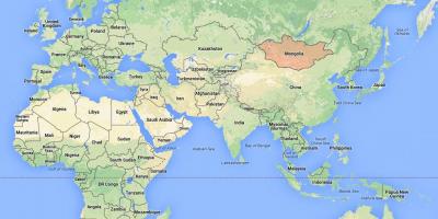 Mapa do mundo mostrando Mongolia