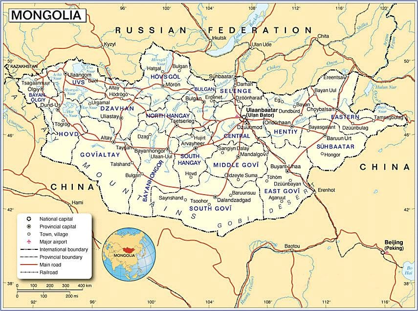 Mongolia mapa turístico