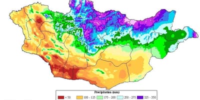 Mapa de Mongolia densidade de poboación